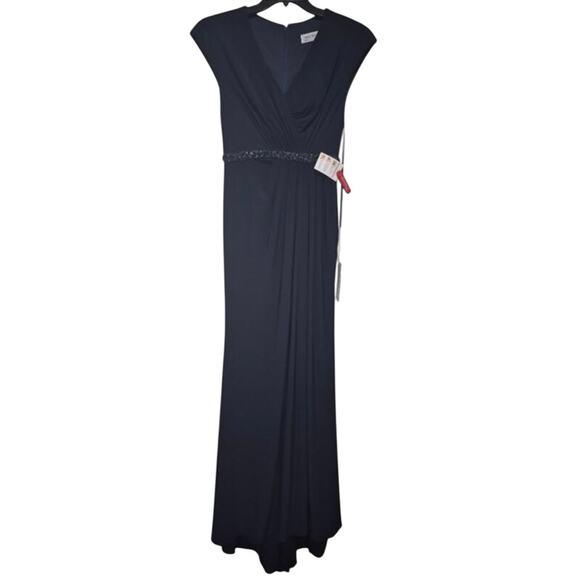 MAC DUGGAL 67850 Faux Wrap V-Neck Cap Sleeve Gown in Navy Size 4 New w/ Tag $398 - Picture 5 of 7